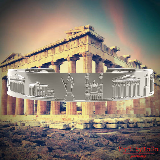 Armreif mit Reliefs bekannter Motive der Stadt Athen in Silber hochglanz