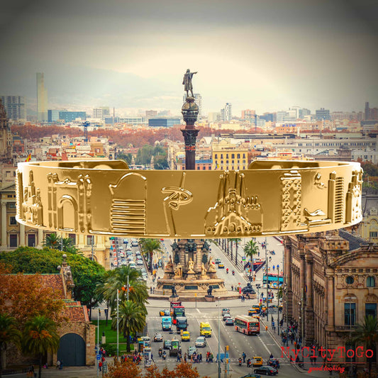 Armreif mit Reliefs bekannter Motive der Stadt Barcelona in Bronze