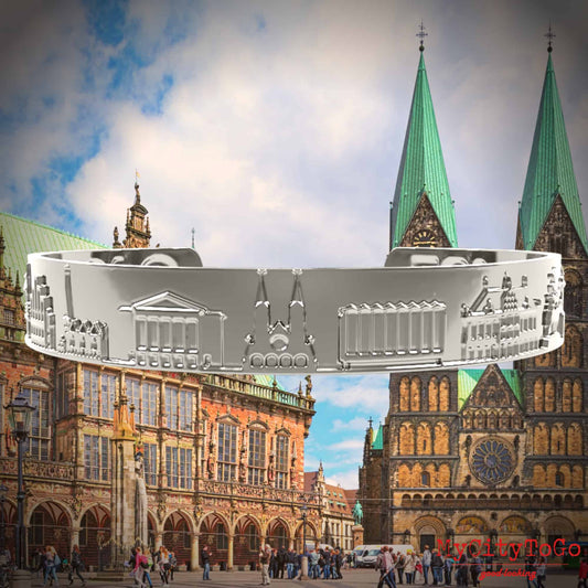 Armreif mit Motiven der Stadt Bremen in Silber hochglänzend