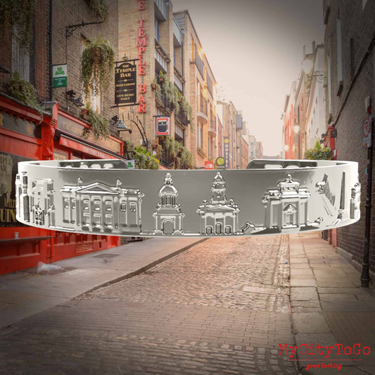 Armreif mit Reliefs bekannter Motive der Stadt Dublin in Silber hochglanz