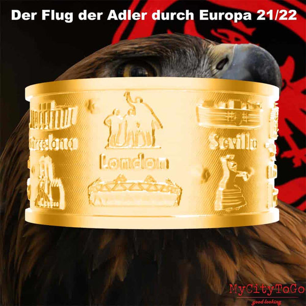 Vergoldeter Ring aus recyceltem Silber mit Motiven der Frankfurter Europa-League Saison 2021/22