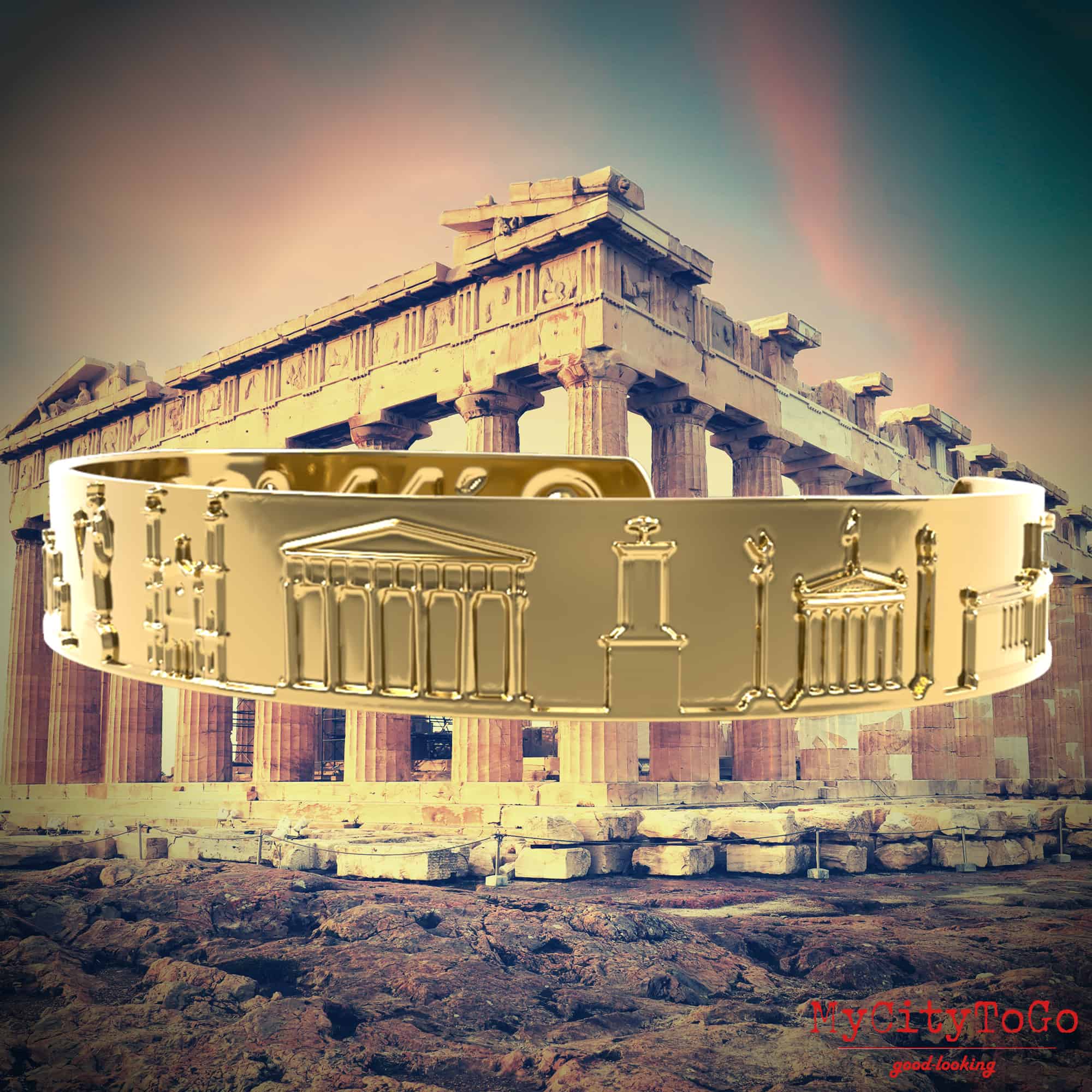 χρυσό βραχιόλι με διάσημα μοτίβα και συντεταγμένες από την Αθήνα