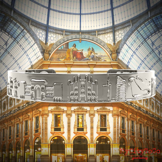 Armreif mit Reliefs bekannter Motive der Stadt Mailand in Silber hochglanz