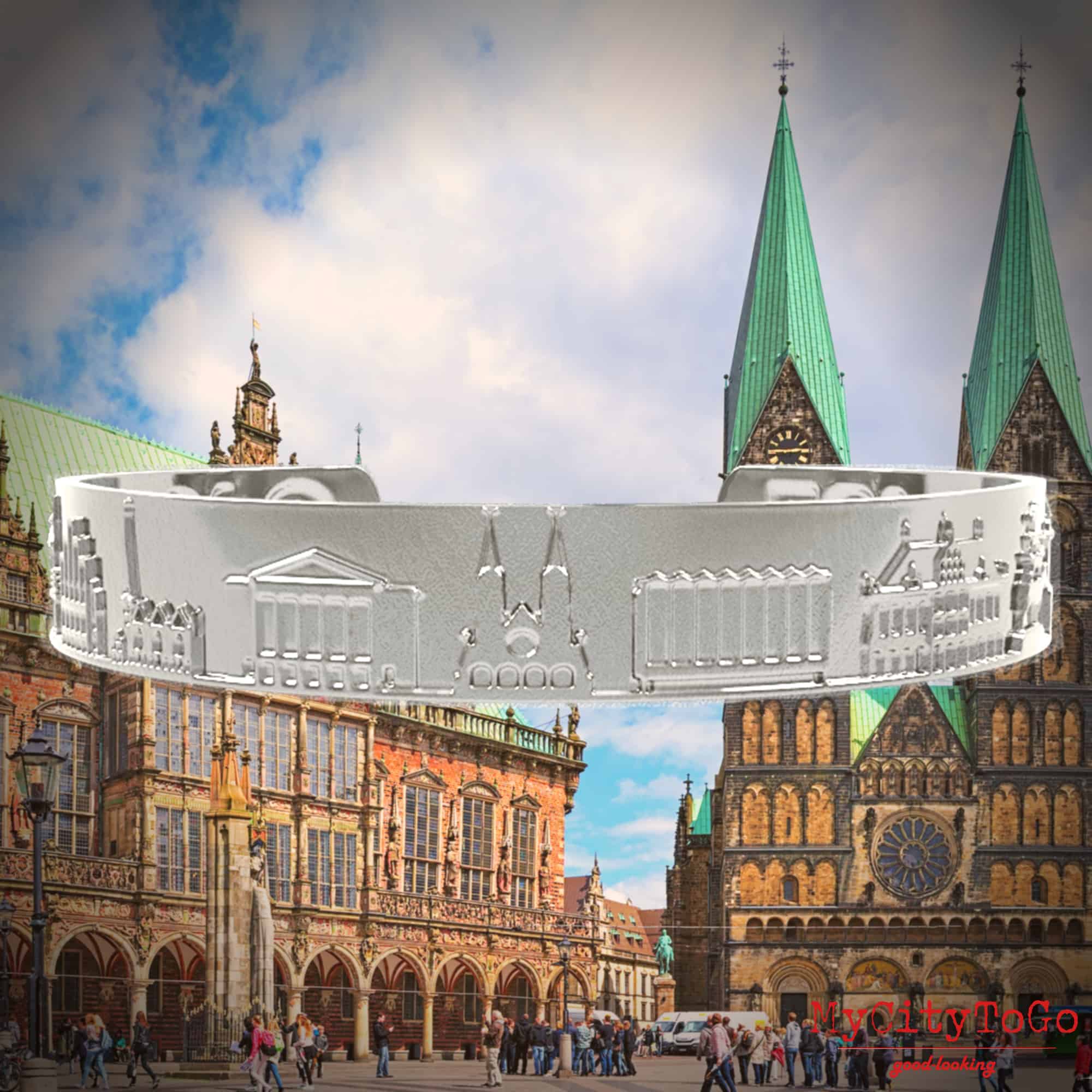 Armreif mit Motiven der Stadt Bremen in Silber