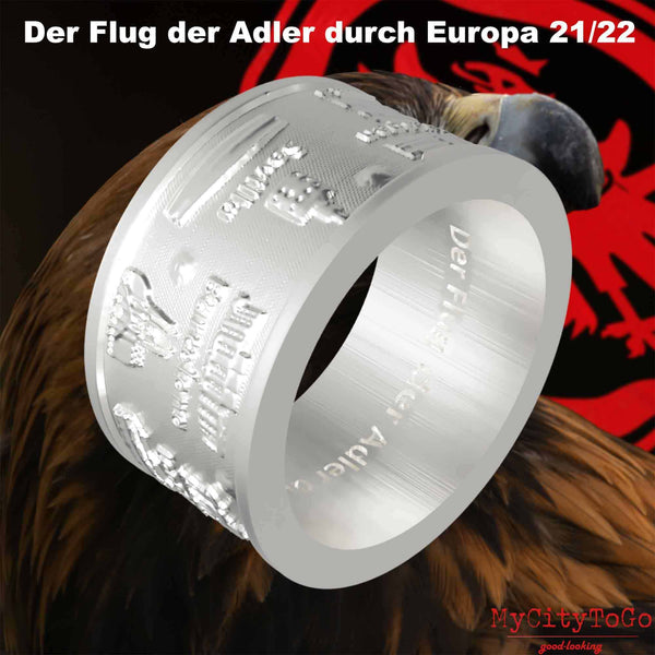Ring aus recyceltem Silber mit Motiven der Frankfurter Europa-League Saison 2021/22