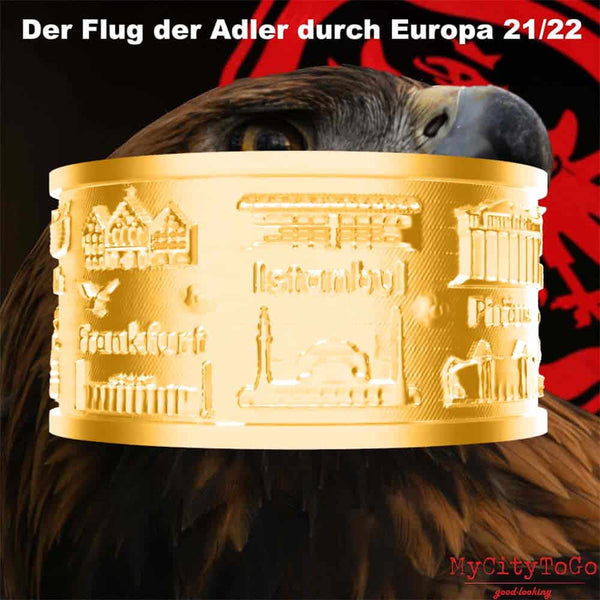 Vergoldeter Ring aus recyceltem Silber mit Motiven der Frankfurter Europa-League Saison 2021/22