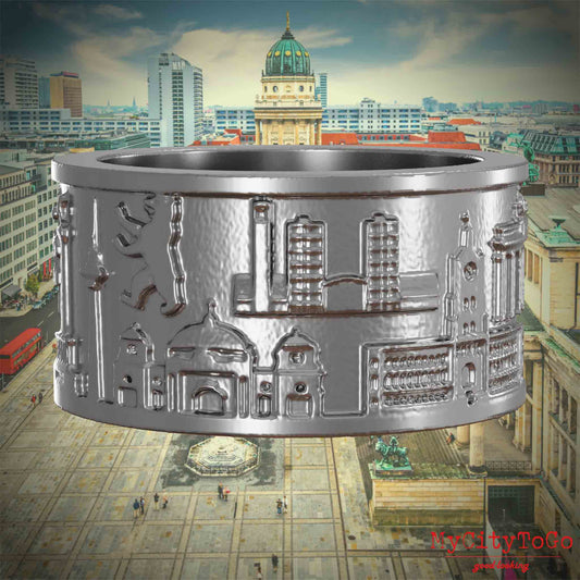 Ring aus Edelstahl mit Reliefs bekannter Sehenswürdigkeiten der Stadt Berlin
