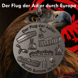 Titanium jewelry pendant with reliefs of stadiums and landmarks of the host cities of the final round of Frankfurt’s 2021/22 Europa League season on the front side