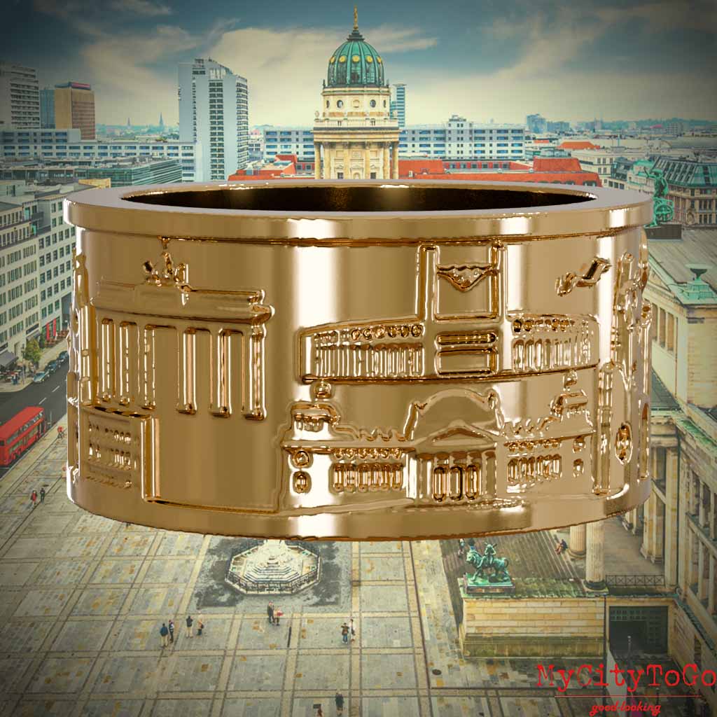 Vergoldeter Ring mit Reliefs bekannter Sehenswürdigkeiten der Stadt Berlin